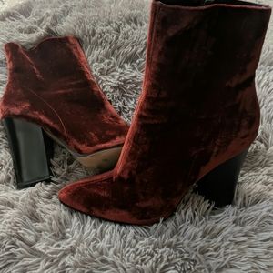 Zara Basic Collection Crushed Red Velvet Booties